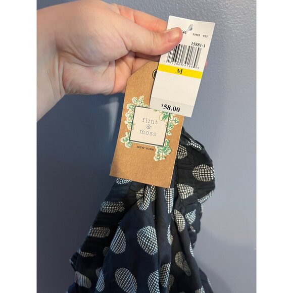 NWT Flint & Moss Skirt Sz Med Flared A-Line With Tie Black & White Polka Dots - Picture 5 of 7